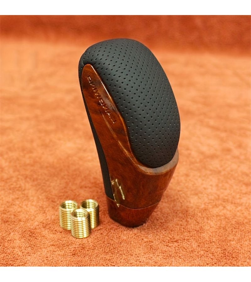 1pc Wood Grain Black Leather ABS Gear Shift Knob With 3 Adapters Enhanced Grip Easy Installation Car Interior Accessory - Image 2