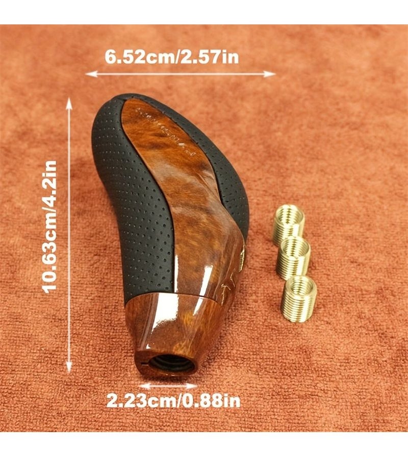 1pc Wood Grain Black Leather ABS Gear Shift Knob With 3 Adapters Enhanced Grip Easy Installation Car Interior Accessory - Image 1