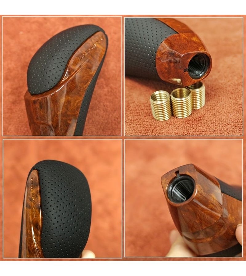1pc Wood Grain Black Leather ABS Gear Shift Knob With 3 Adapters Enhanced Grip Easy Installation Car Interior Accessory - Image 4