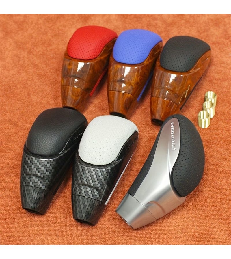 1pc Wood Grain Black Leather ABS Gear Shift Knob With 3 Adapters Enhanced Grip Easy Installation Car Interior Accessory - Image 3