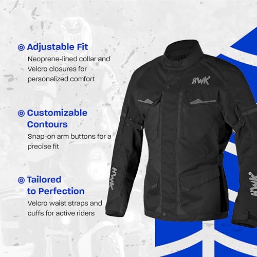 HWK Adventure Touring Motorcycle Jacket for Men, Water Resistant Cordura Textile Biker Jacket for Men, Durable and Stylish Moto Gear with CE Armor for Enduro Motorbike Riding - Black, XL - Image 3