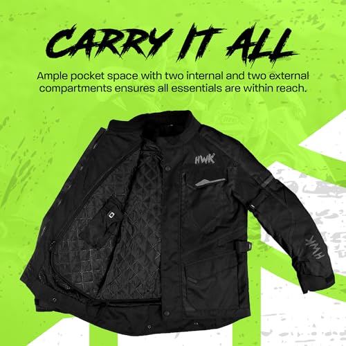 HWK Adventure Touring Motorcycle Jacket for Men, Water Resistant Cordura Textile Biker Jacket for Men, Durable and Stylish Moto Gear with CE Armor for Enduro Motorbike Riding - Black, XL - Image 5