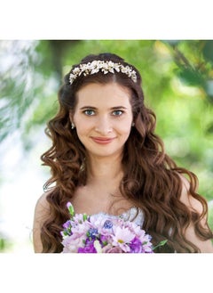Oriamour Gold Bridal Headbands Wedding Headpieces With Ceramic Flowers Wide Pearl Wedding Hair Accessories For Women And Girls  - Image 5