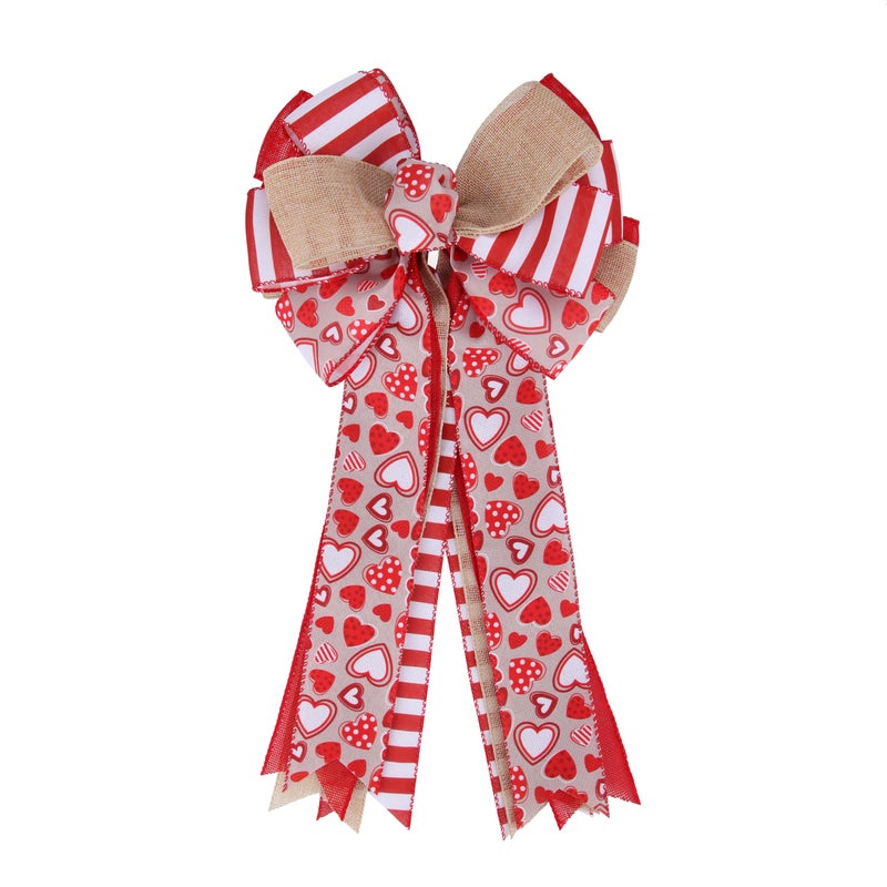 Meseey Large Valentine'S Day Tree Topper Bow Red Heart Printed Valentines Wreath Burlap Bow For Valentine'S Day Wedding Mother'S Day Front Door Wreath Home Indoor Outdoor Decorations (Valentine) - Image 1