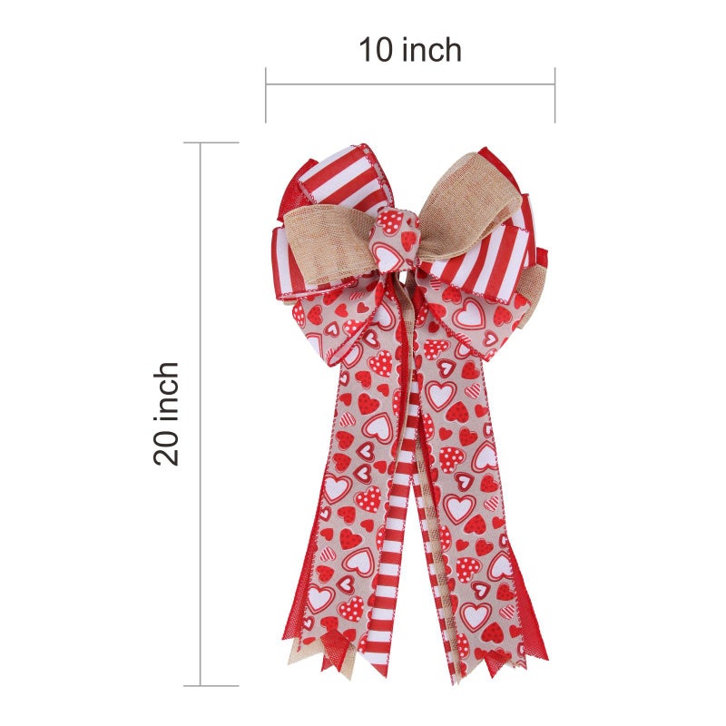 Meseey Large Valentine'S Day Tree Topper Bow Red Heart Printed Valentines Wreath Burlap Bow For Valentine'S Day Wedding Mother'S Day Front Door Wreath Home Indoor Outdoor Decorations (Valentine) - Image 2