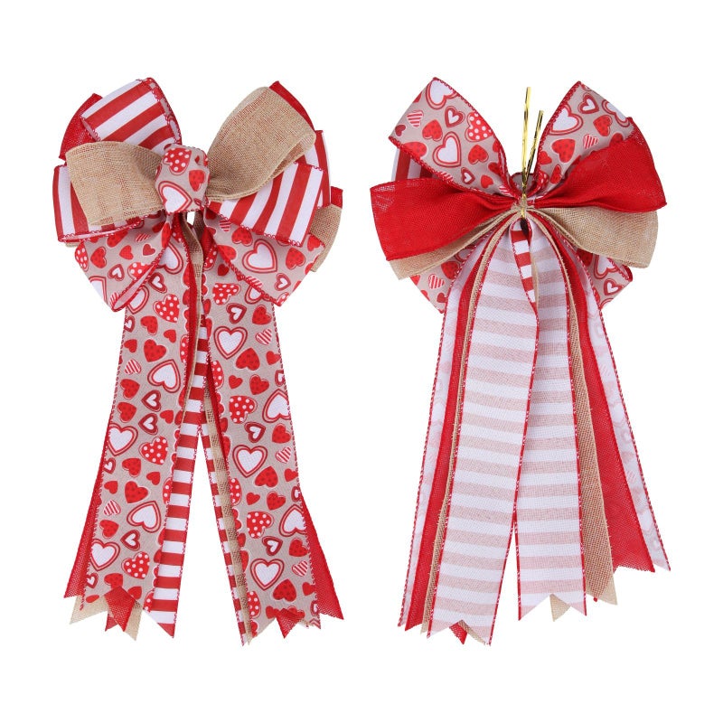 Meseey Large Valentine'S Day Tree Topper Bow Red Heart Printed Valentines Wreath Burlap Bow For Valentine'S Day Wedding Mother'S Day Front Door Wreath Home Indoor Outdoor Decorations (Valentine) - Image 3
