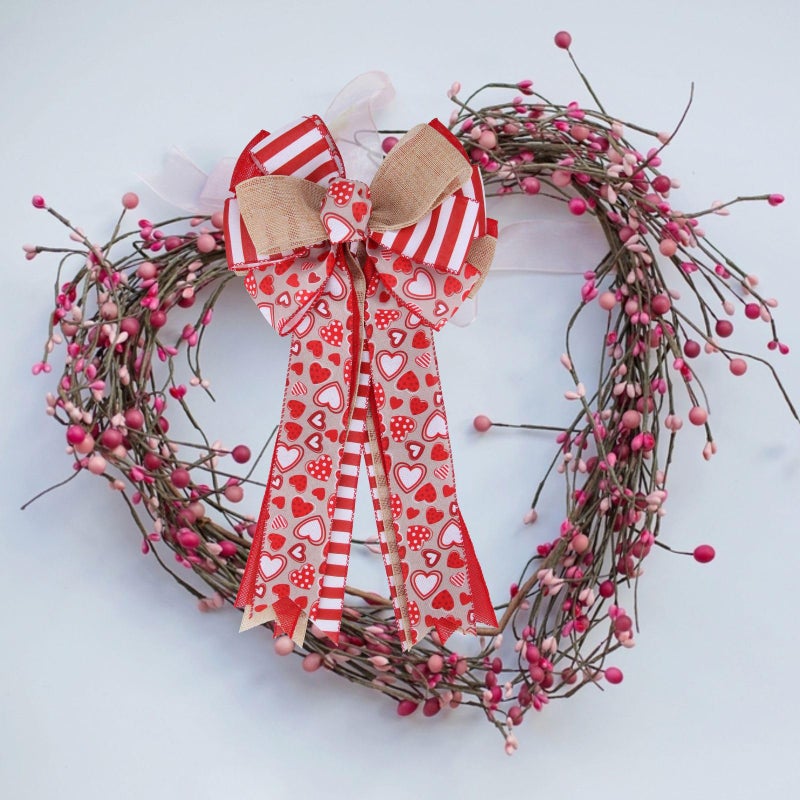 Meseey Large Valentine'S Day Tree Topper Bow Red Heart Printed Valentines Wreath Burlap Bow For Valentine'S Day Wedding Mother'S Day Front Door Wreath Home Indoor Outdoor Decorations (Valentine) - Image 4