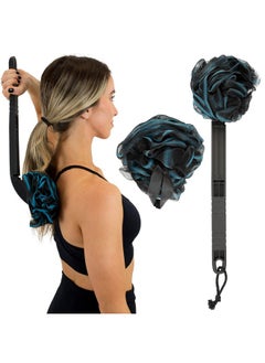 Long Handled Loofah On A Stick - Mesh Back Sponge For Bath, Reusable W/Extra Pouf - Exfoliating Scrubber For Elderly & Disabled, Soft Loofa For Bathing Men & Women