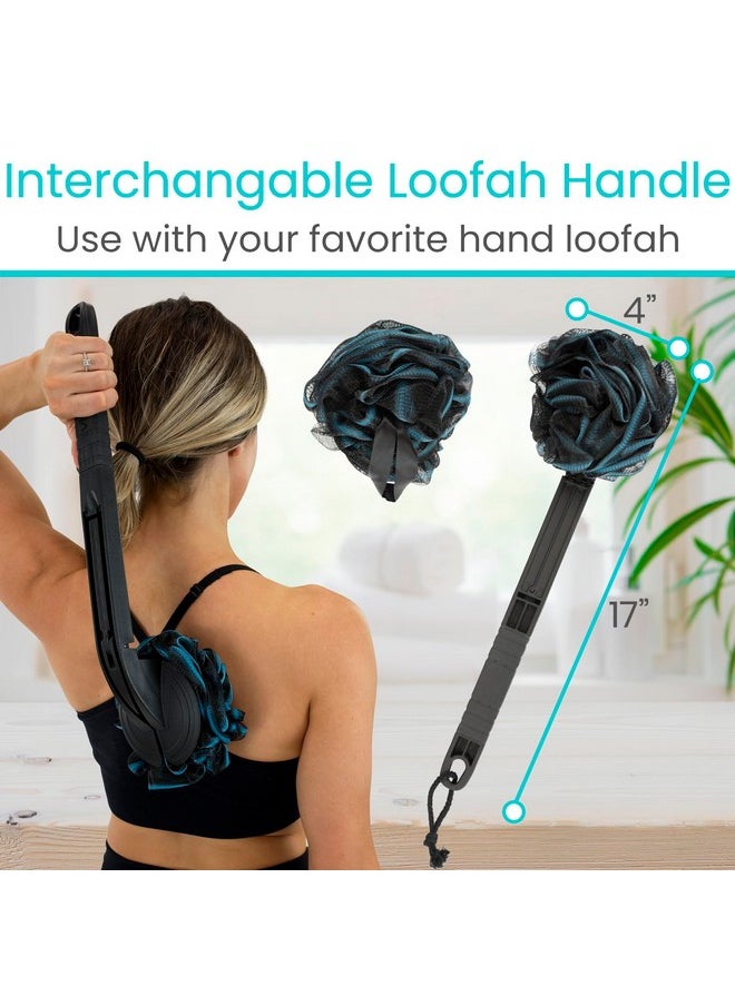 VIVE - Long Handled Loofah On A Stick - Mesh Back Sponge For Bath, Reusable W/Extra Pouf - Exfoliating Scrubber For Elderly & Disabled, Soft Loofa For Bathing Men & Women - Image 1