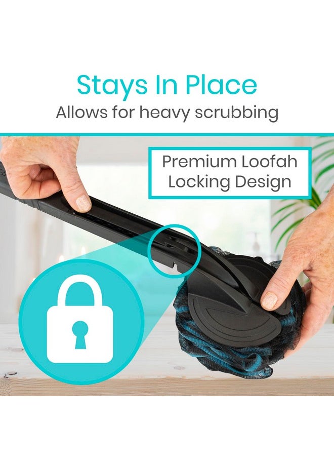 VIVE - Long Handled Loofah On A Stick - Mesh Back Sponge For Bath, Reusable W/Extra Pouf - Exfoliating Scrubber For Elderly & Disabled, Soft Loofa For Bathing Men & Women - Image 1