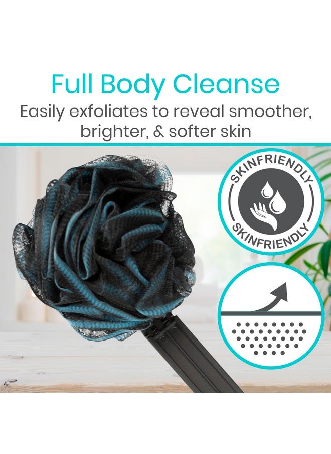VIVE - Long Handled Loofah On A Stick - Mesh Back Sponge For Bath, Reusable W/Extra Pouf - Exfoliating Scrubber For Elderly & Disabled, Soft Loofa For Bathing Men & Women - Image 1