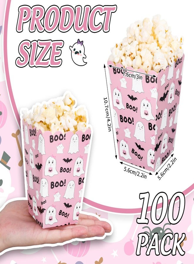 وولاين مجموعة علب فشار صغيرة من والين، 100 قطعة، بتصميم أشباح وخفافيش وردية، مثالية لحفلات الهالوين، علب حلوى بو، مستلزمات حفلات مشاهدة الأفلام، 3 × 2.2 × 4.2 بوصة - Image 2