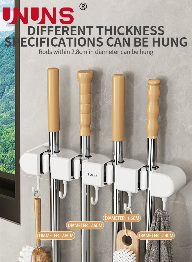 UNUNS حامل ممسحة ومكنسة، ممسحة منظمة مثبتة على الحائط ورف تخزين لتوفير المساحة لحديقة المطبخ والجراج، الغسيل، 4 أوضاع مع 5 خطافات - Image 4