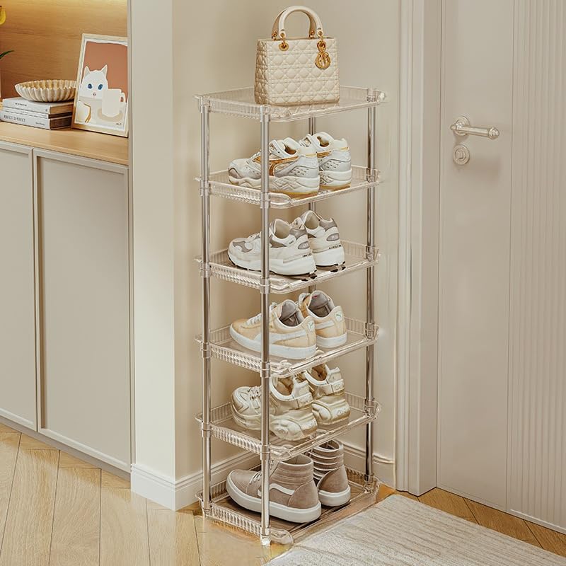 KREPS 6Tier Vertical Shoe Rack Organizer SpaceSaving Metal Plastic Storage Shelf for Shoes Boots Heels and Sandals Durable and Easy Assembly 6 Layer - Image 1