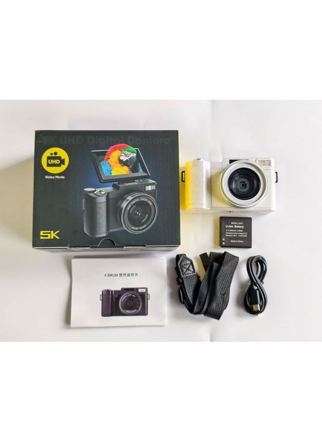 Generic 5K Flip Screen WIFI HD Digital Camera CCD Smart Beauty Selfie Filter Vlog Micro Single Camera-Body Color:R2h White Standard (export Only)  - Image 1