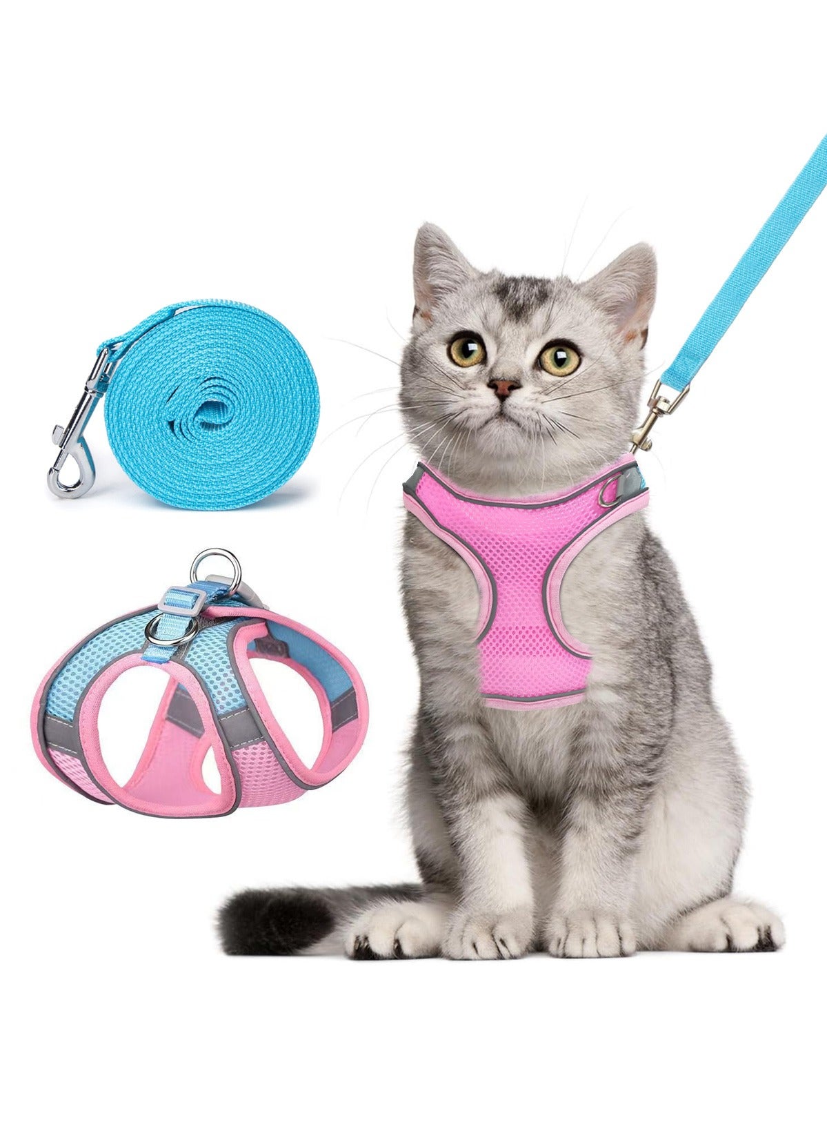 Cat Harness and Leash Set, Escape-Proof Vest, Reflective Strap Night Safe Pet Harness.Easy Control for Small Large Kitten, Fit for Puppy, Rabbit