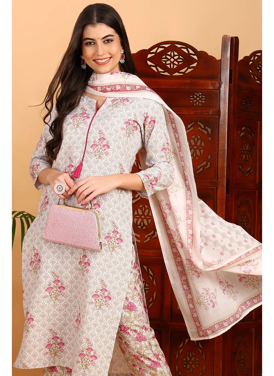 زيري سوق Pink Rayon Blend Floral Straight Printed 3-Piece Kurta Set