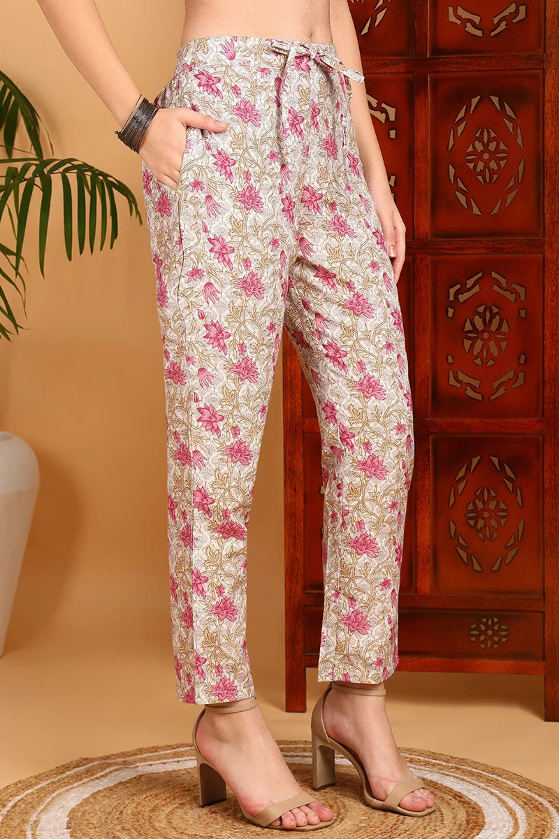 ZERESOUQ Pink Rayon Blend Floral Straight Printed 3-Piece Kurta Set