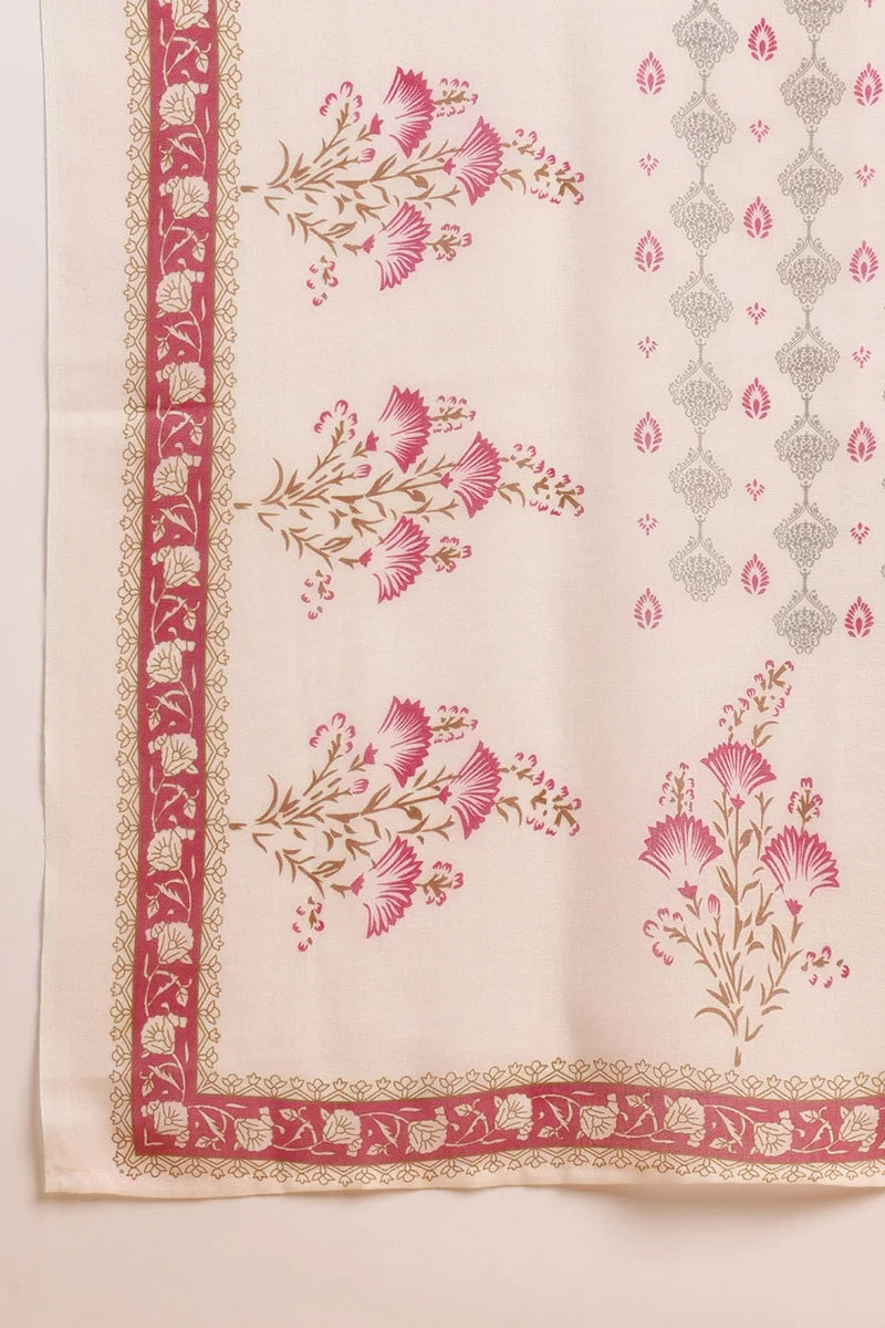 ZERESOUQ Pink Rayon Blend Floral Straight Printed 3-Piece Kurta Set