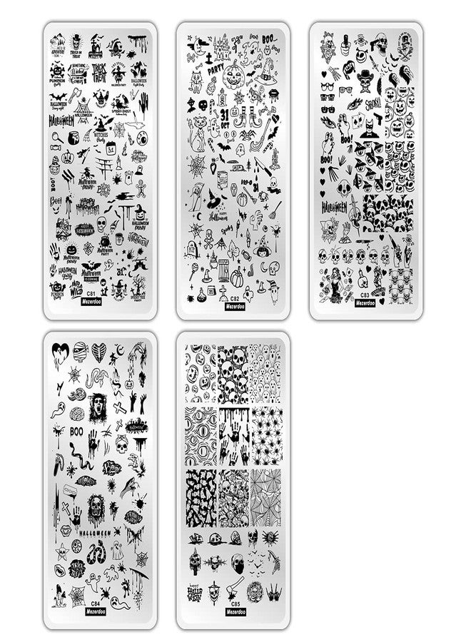 Mezerdoo 5 Pcs Nail Stamping Plate Halloween Theme Stamp Plates Skull Ghost Witch Pumpkin Image Nail Stamper Plate Art Design Stamp Kit Snake Spider Bat Print Manicure Template Set Festival Stencil Tools - Image 2