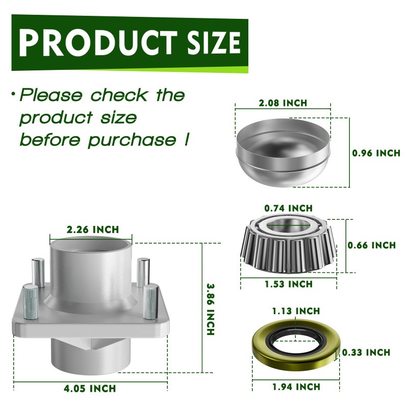 Panglong Golf Cart Front Wheel Hub Assembly, Club Car DS Front Wheel with Bearings Seals Kit 2Pcs, Suitable for 1981-2003 Club Car DS Golf Carts, OEM# 1011892 - Image 5
