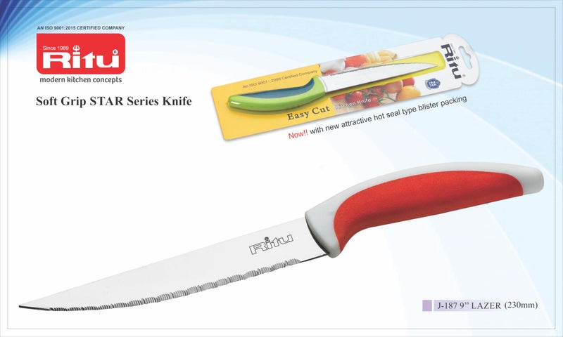 RITU Stainless Steel Laser Star Kitchen Knife 9 inch | Sharp Blade for Effortless Cutting | Soft Grip New Handle | Rust -Resistant & Durable | Perfect for Home Cooking, Chopping & Slicing | 230MM - Image 2