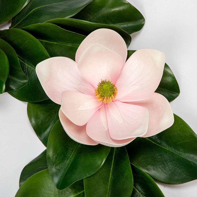 Arborus Artificial Magnolia Garland 5FT â€“ Real Touch Flowers & Greenery Vine for Wedding Arch, Mantel, Table, Indoor Decor â€“ Faux Magnolia Leaf Garland (Pink Flowers) - Image 3