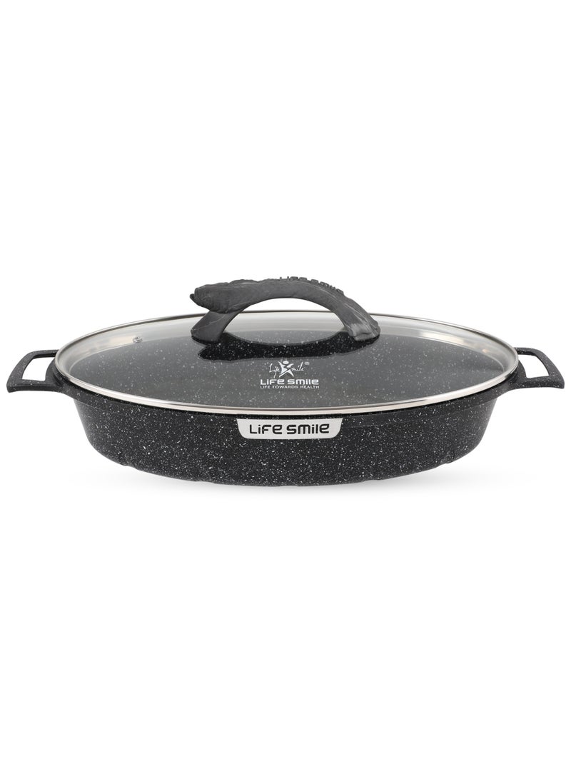 Life Smile Granite Nonstick 42cm Fish Pan with Lid (5.4L) – Induction Compatible Aluminium Oval Cooking Pan - Image 1