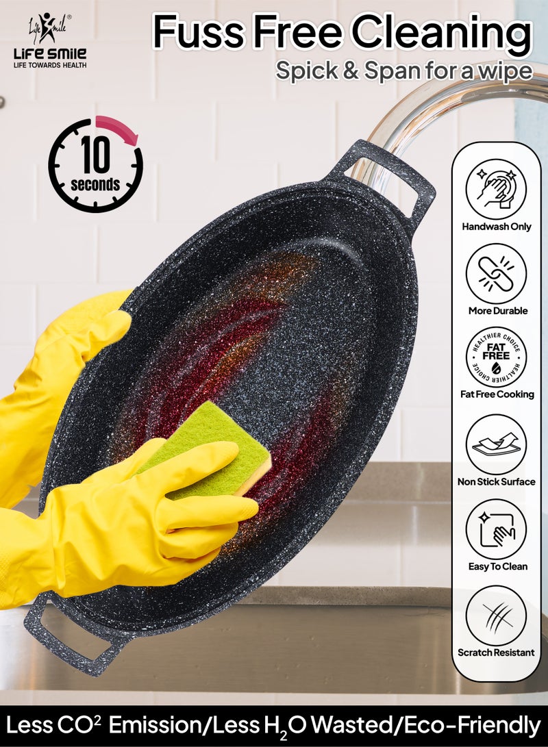 Life Smile Granite Nonstick 42cm Fish Pan with Lid (5.4L) – Induction Compatible Aluminium Oval Cooking Pan - Image 2