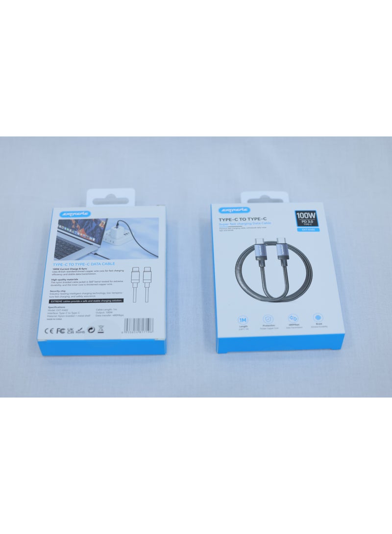 إكستريم كابل EXTREME تايب-سي إلى تايب-سي للشحن السريع جداً 100 واط PD – 1 متر - Image 1
