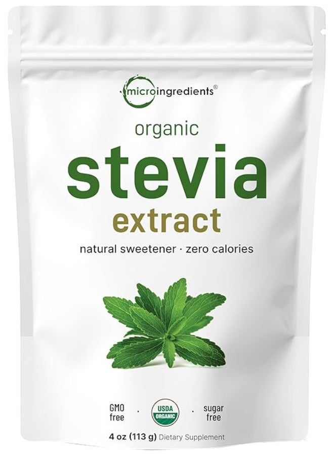 Micro Ingredients Pure Organic Stevia Powder, 4 Ounces, 706 Serving, Highest Grade Stevia Green Leaf Extract Reb-A, Reduced Bitter Aftertaste, 0 Calorie, Natural Sweetener, Sugar Alternative, Keto Friendly - Image 1