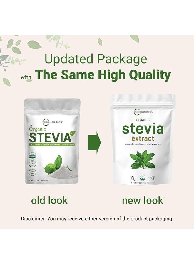 Micro Ingredients Pure Organic Stevia Powder, 4 Ounces, 706 Serving, Highest Grade Stevia Green Leaf Extract Reb-A, Reduced Bitter Aftertaste, 0 Calorie, Natural Sweetener, Sugar Alternative, Keto Friendly - Image 2