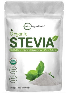 Micro Ingredients Pure Organic Stevia Powder, 4 Ounces, 706 Serving, Highest Grade Stevia Green Leaf Extract Reb-A, Reduced Bitter Aftertaste, 0 Calorie, Natural Sweetener, Sugar Alternative, Keto Friendly  - Image 1