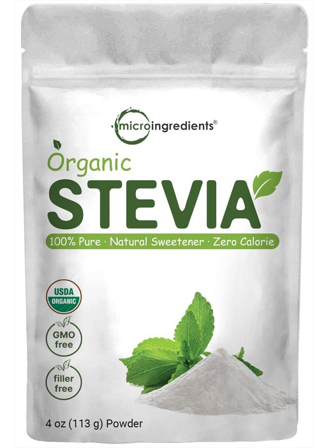 Micro Ingredients Pure Organic Stevia Powder, 4 Ounces, 706 Serving, Highest Grade Stevia Green Leaf Extract Reb-A, Reduced Bitter Aftertaste, 0 Calorie, Natural Sweetener, Sugar Alternative, Keto Friendly - Image 1