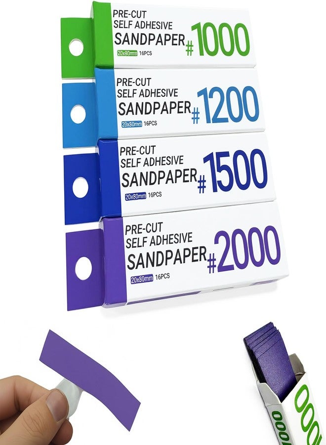 HUBEST Hobby Model Tools Self Adhesive Sandpaper, Waterproof Washable Reusable Sandpaper 1000/1200/1500/2000 Grit for Hobbies DIY Model Sanding(64pcs) - Image 1