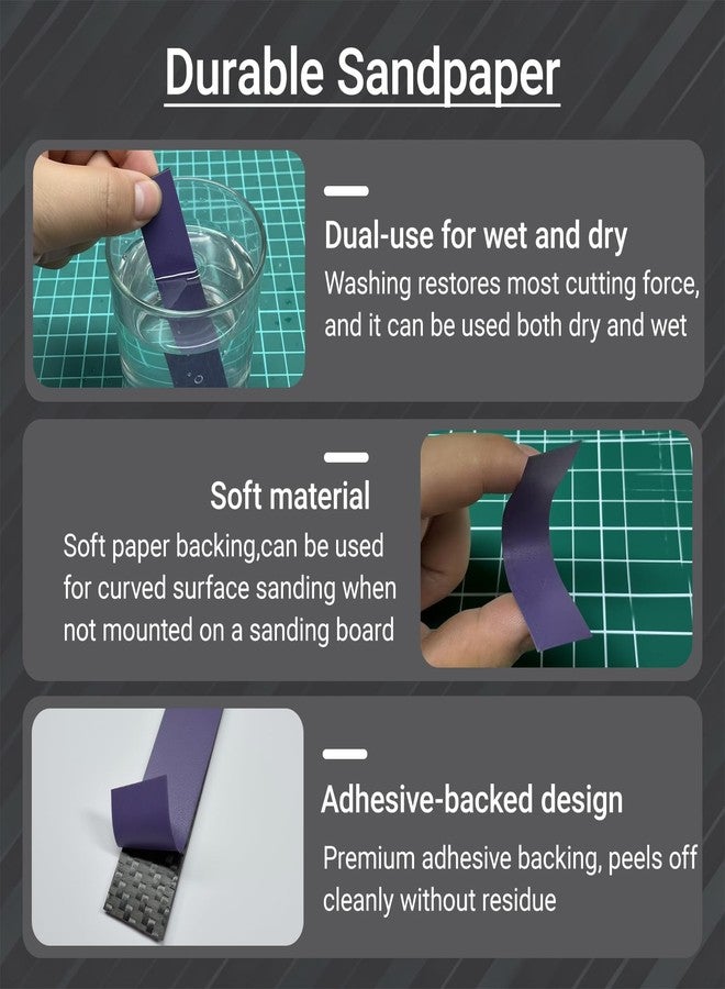 HUBEST Hobby Model Tools Self Adhesive Sandpaper, Waterproof Washable Reusable Sandpaper 1000/1200/1500/2000 Grit for Hobbies DIY Model Sanding(64pcs) - Image 5
