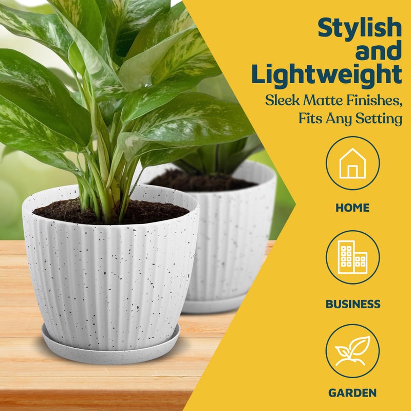 LifeMaster White Gray 6-Inch Plant Pots with Drainage & Saucers 12 Pack, Indoor & Outdoor Planters for Houseplants, Herbs, and Flowers, Durable & Weatherproof Material, Stackable, Lightweight, Minimalist Design - Image 3