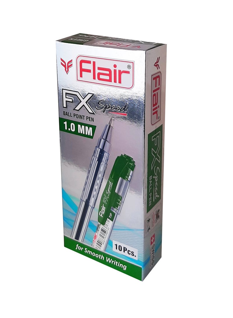 Flair قلم حبر جاف FX Speed مقاس 1.0 مم، مجموعة من 10 قطع، أخضر - Image 1