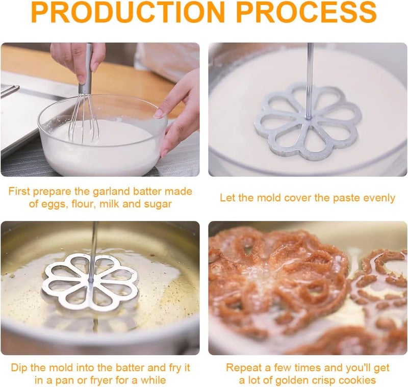 THW® Jalebi Maker/Mold with Handle, Rosette Cookie Tool, Aluminium Cast Waffle Molds Set with 3 Interchangeable Heads Star Flower Circle, for Kitchen Baking Cooking Housewares - Image 3