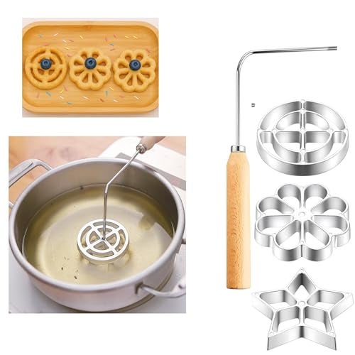 THW® Jalebi Maker/Mold with Handle, Rosette Cookie Tool, Aluminium Cast Waffle Molds Set with 3 Interchangeable Heads Star Flower Circle, for Kitchen Baking Cooking Housewares - Image 1