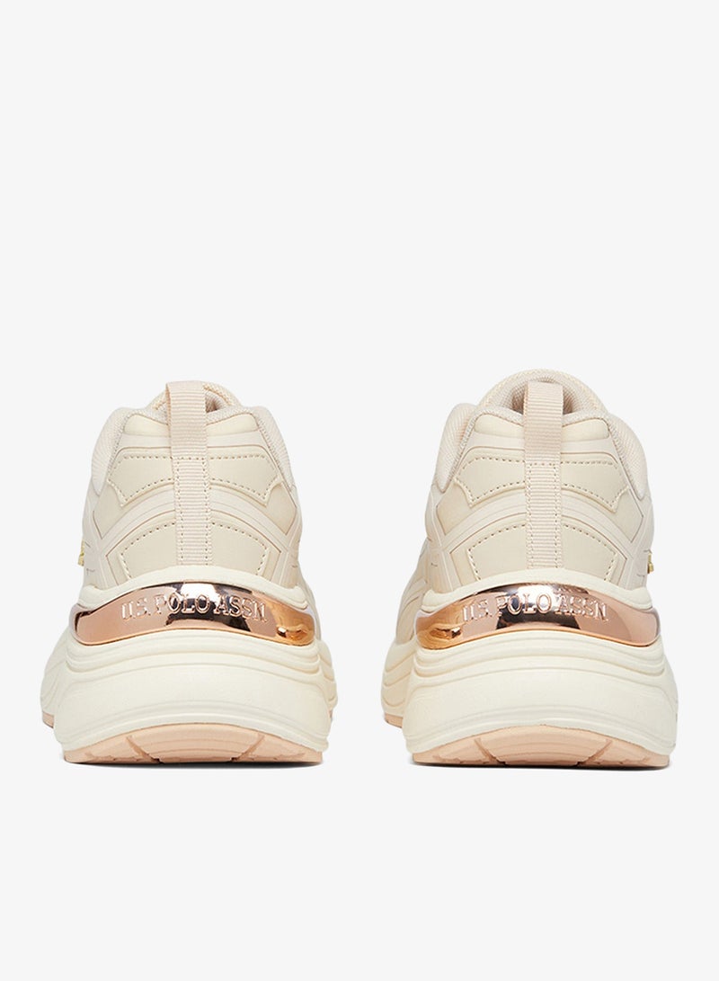 U.S. Polo Assn. Women's Beige Low-Top Premium Ramadan Exclusive Sneakers Shoes - Metallic Shine, Effortless Elegance! - Image 5