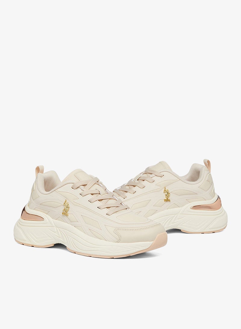 U.S. Polo Assn. Women's Beige Low-Top Premium Ramadan Exclusive Sneakers Shoes - Metallic Shine, Effortless Elegance! - Image 3