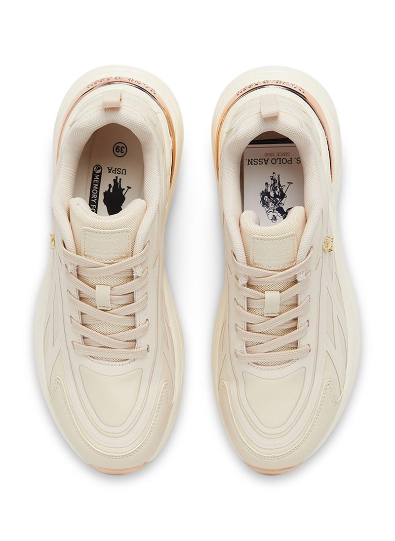 U.S. Polo Assn. Women's Beige Low-Top Premium Ramadan Exclusive Sneakers – Metallic Shine, Effortless Elegance!  - Image 4