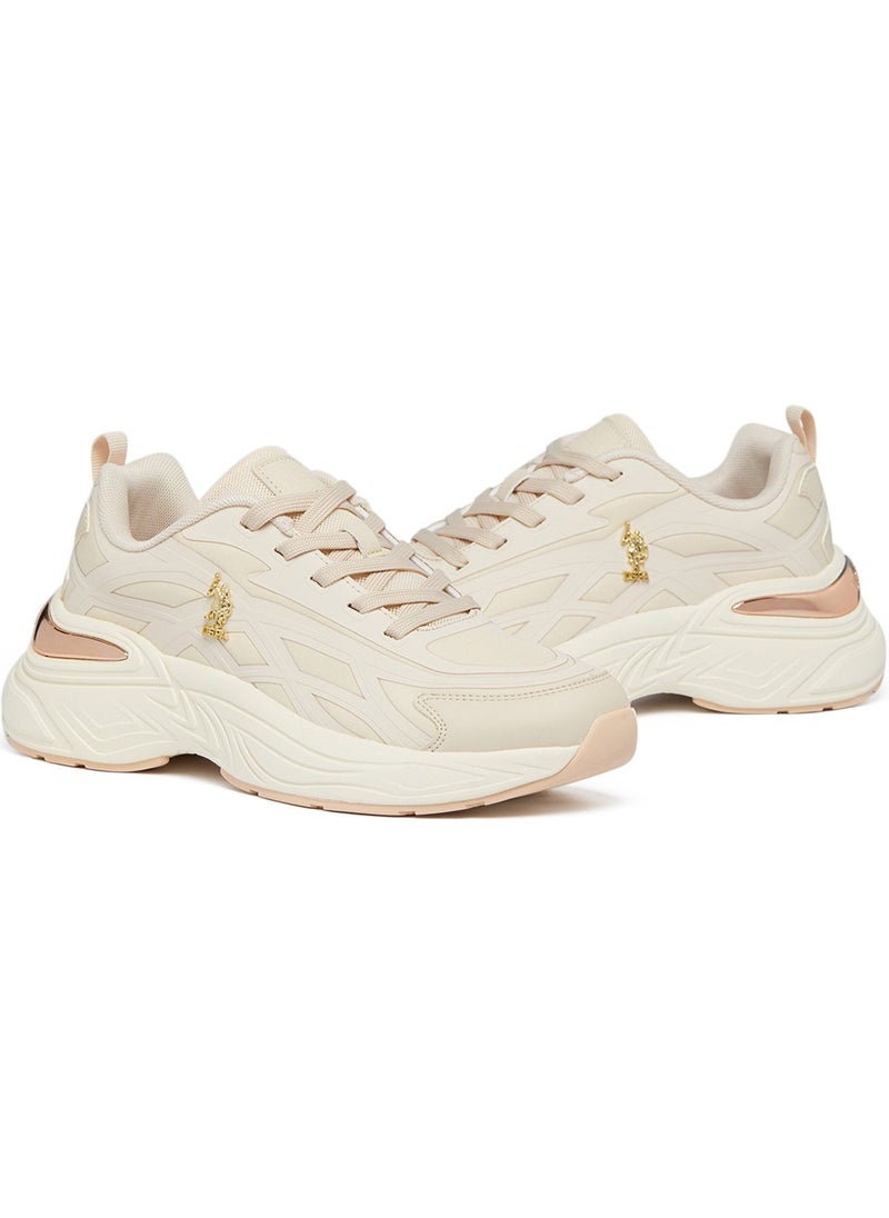 U.S. Polo Assn. Women's Beige Low-Top Premium Ramadan Exclusive Sneakers – Metallic Shine, Effortless Elegance!  - Image 3
