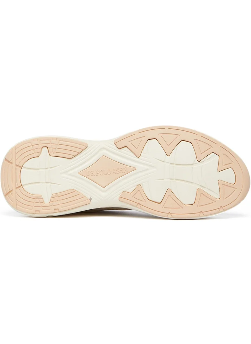 U.S. Polo Assn. Women's Beige Low-Top Premium Ramadan Exclusive Sneakers – Metallic Shine, Effortless Elegance!