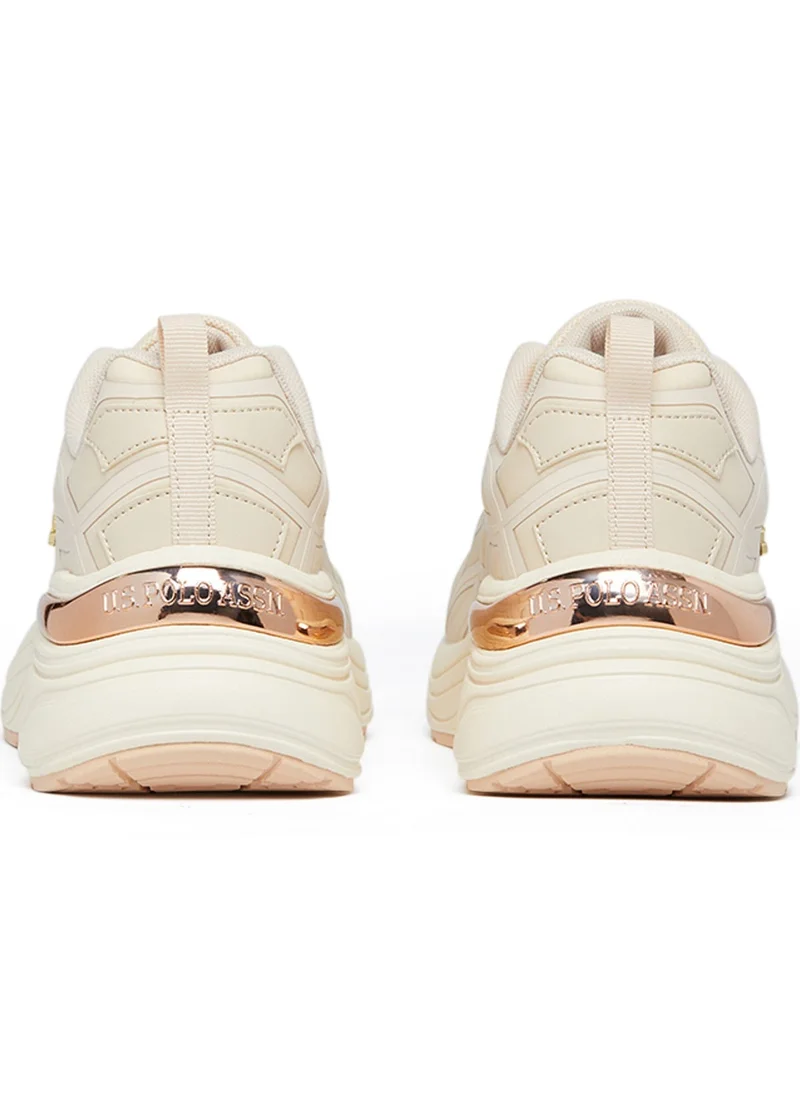 U.S. Polo Assn. Women's Beige Low-Top Premium Ramadan Exclusive Sneakers – Metallic Shine, Effortless Elegance!
