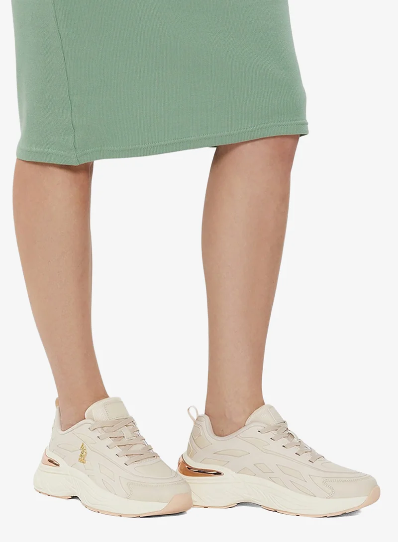 U.S. Polo Assn. Beige Women's Beige Low-Top Premium Ramadan Exclusive Sneakers Shoes - Metallic Shine, Effortless Elegance! for Women | Best Price UAE