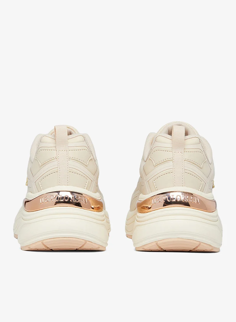 U.S. Polo Assn. Beige Women's Beige Low-Top Premium Ramadan Exclusive Sneakers Shoes - Metallic Shine, Effortless Elegance! for Women | Best Price UAE