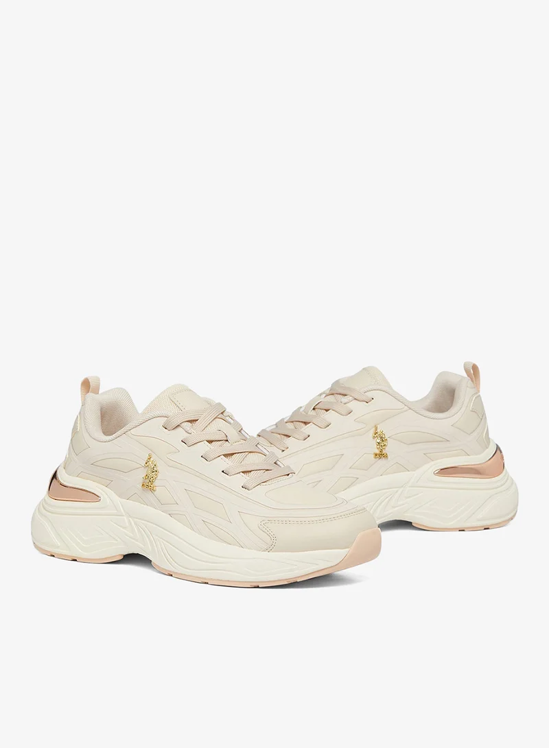 U.S. Polo Assn. Beige Women's Beige Low-Top Premium Ramadan Exclusive Sneakers Shoes - Metallic Shine, Effortless Elegance! for Women | Best Price UAE