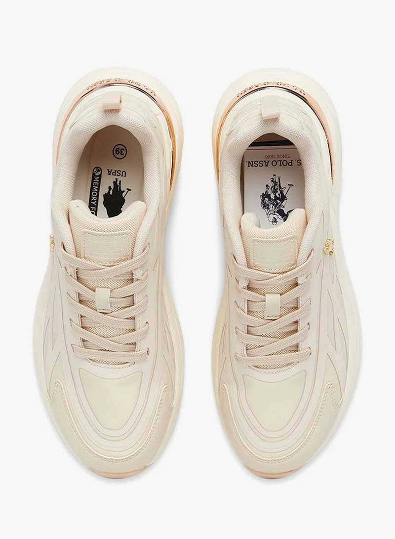 U.S. Polo Assn. Beige Women's Beige Low-Top Premium Ramadan Exclusive Sneakers Shoes - Metallic Shine, Effortless Elegance! for Women | Best Price UAE